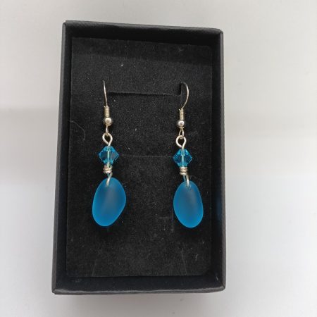 Sea Glass Earrings with Glass Bead and Sterling Silver Hoops