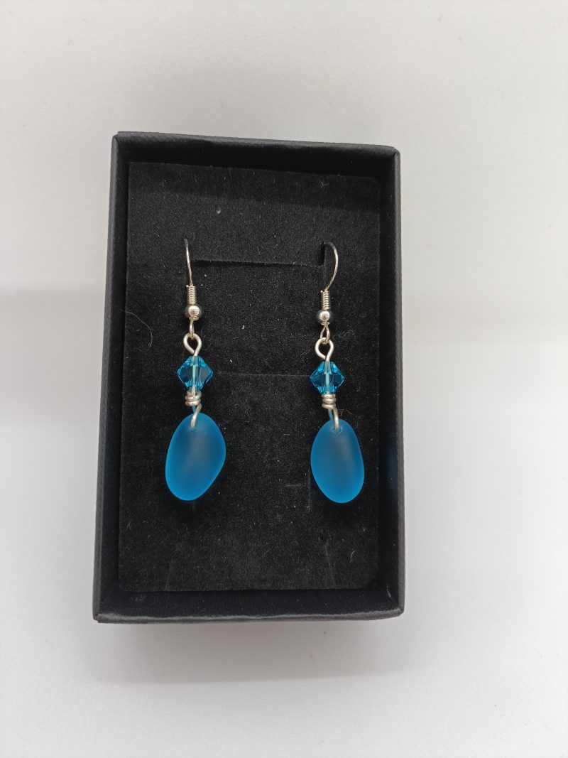Sea Glass Earrings with Glass Bead and Sterling Silver Hoops