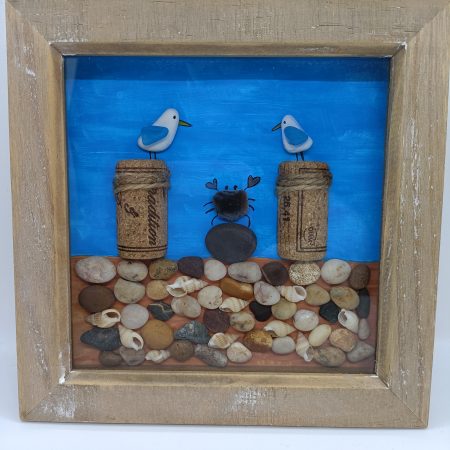 Handmade Sea Glass, Pebbles and Shells Artwork, 18cm x 18cm