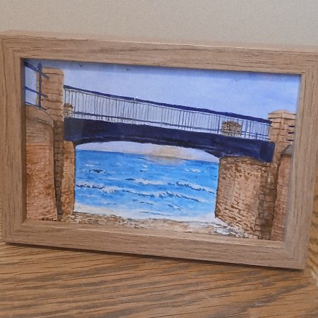 Bridge Hole, Filey Seafront, original framed acrylic painting, 6x4" Pine Frame