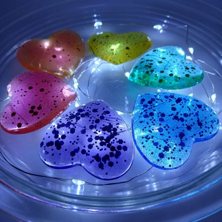 Set of Six Decorative Rainbow Hearts Larger size