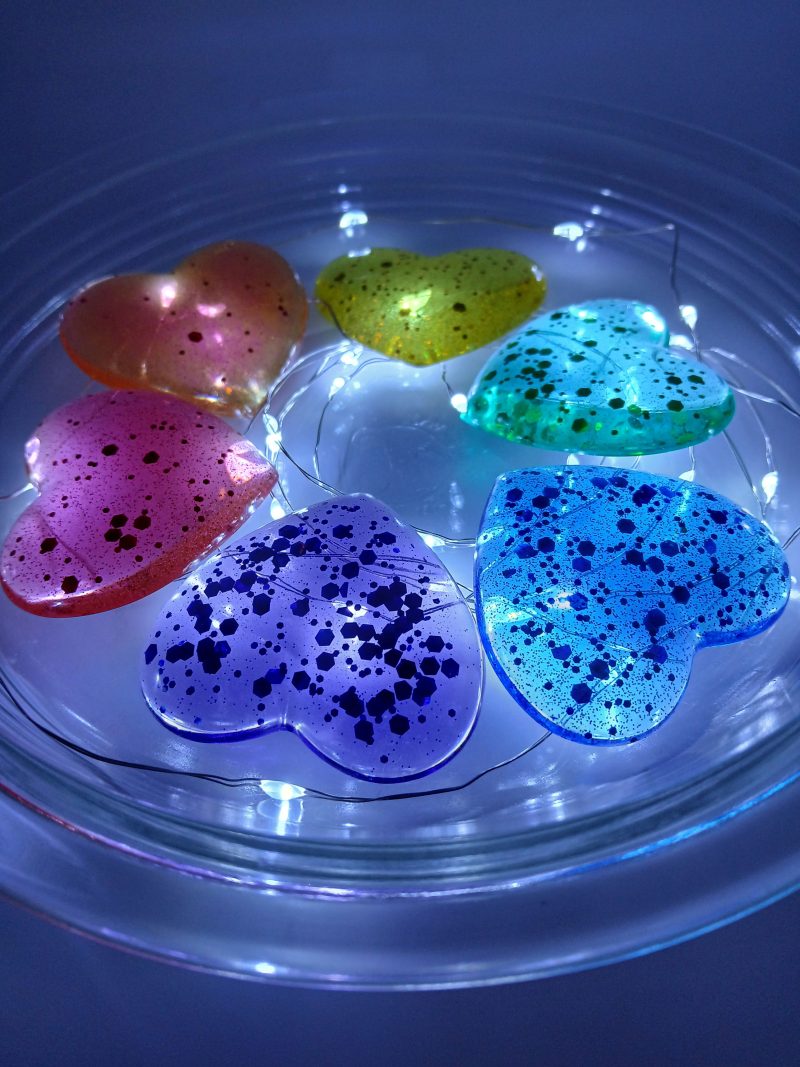 Set of Six Decorative Rainbow Hearts Larger size