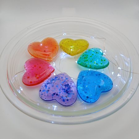 Set of Six Decorative Rainbow Hearts Larger size