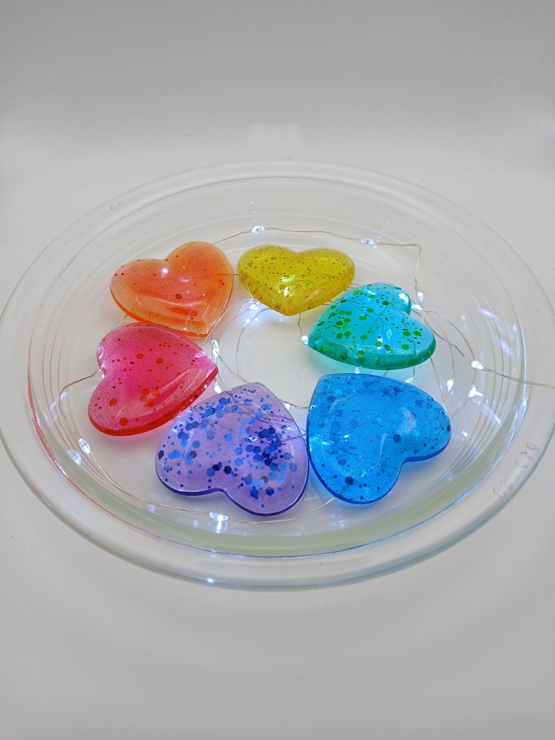 Set of Six Decorative Rainbow Hearts Larger size