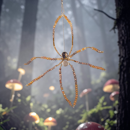 The Amber Weaver: Hand-Beaded Crystal Suncatcher