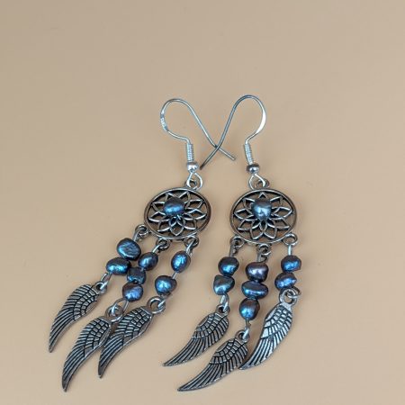 Midnight Dreams – Freshwater Pearl Dreamcatcher Earrings