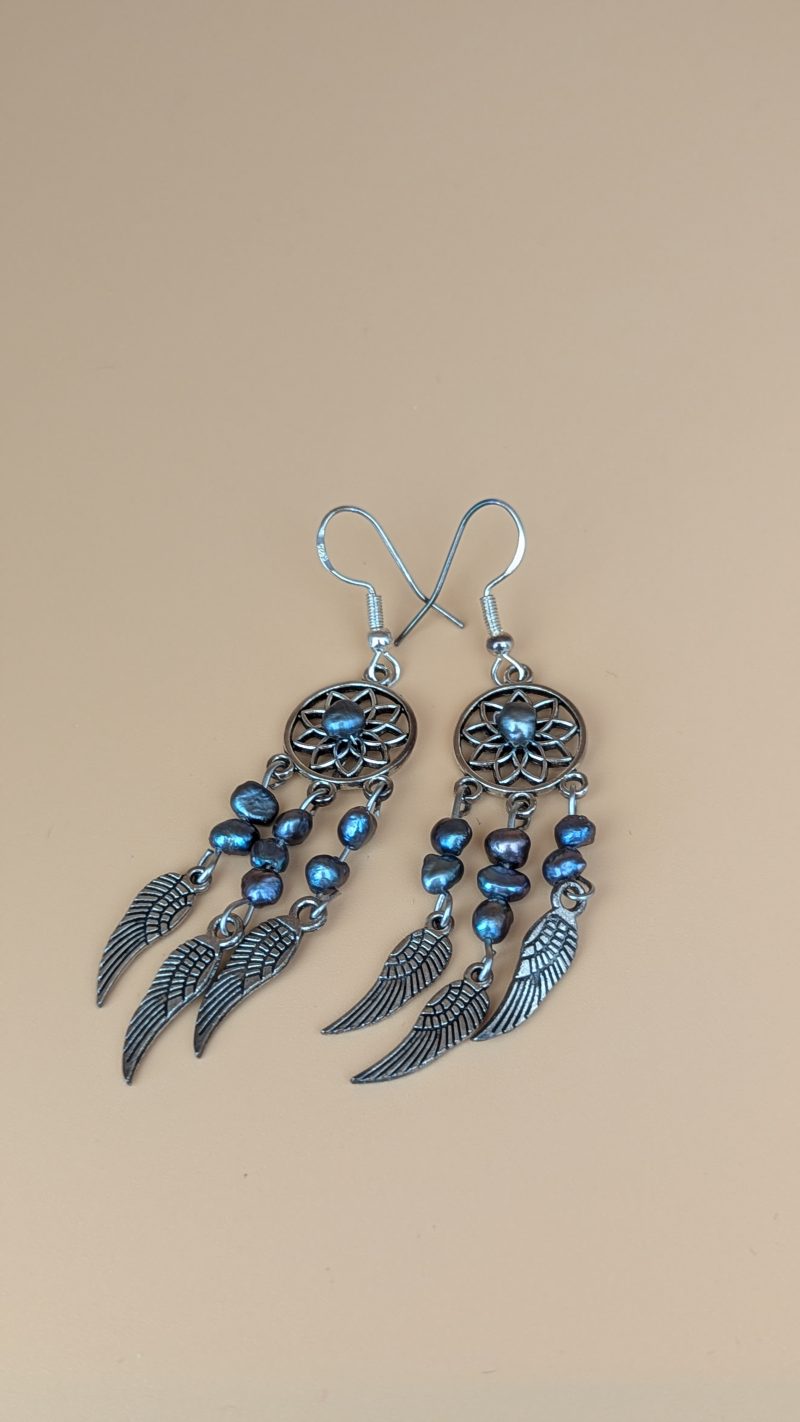 Midnight Dreams – Freshwater Pearl Dreamcatcher Earrings