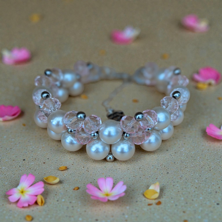 Handmade Pink Crystal & Faux Pearl Beaded Bracelet