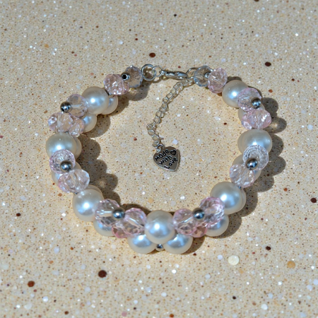 Handmade Pink Crystal & Faux Pearl Beaded Bracelet