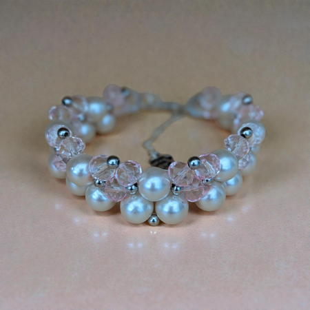 Handmade Pink Crystal & Faux Pearl Beaded Bracelet