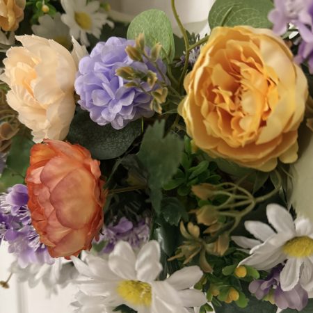 Handmade Large Wreath with a Mix of Artificial Flowers on Rattan Base 55cm x 50cm