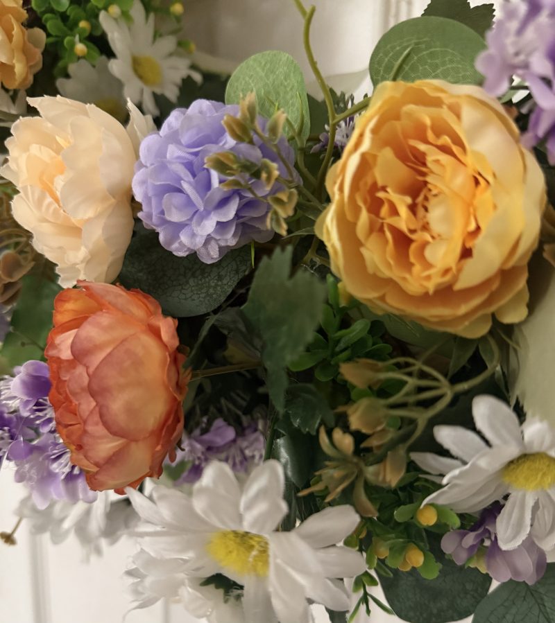 Handmade Large Wreath with a Mix of Artificial Flowers on Rattan Base 55cm x 50cm