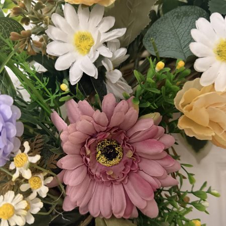 Handmade Large Wreath with a Mix of Artificial Flowers on Rattan Base 55cm x 50cm