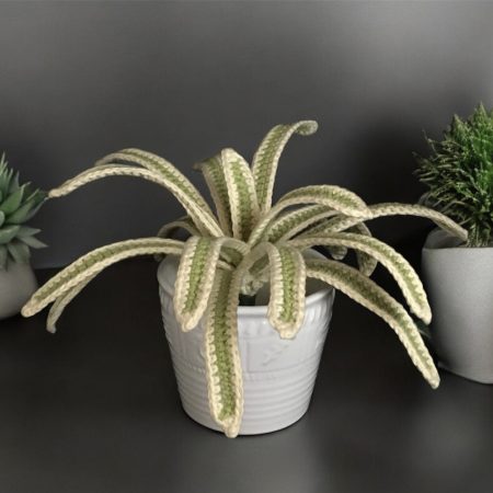 Handmade Crochet Spider Plant in Lime Green and Cream Cotton Yarn