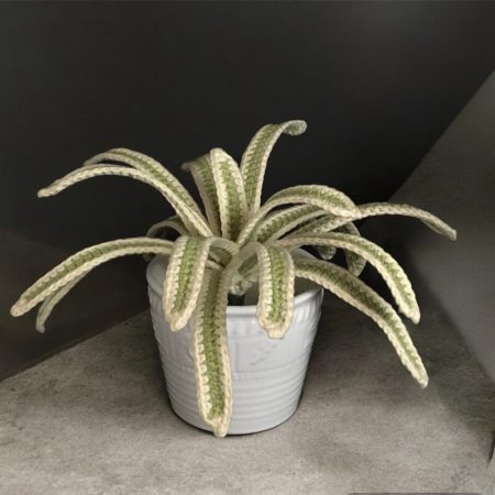 Handmade Crochet Spider Plant in Lime Green and Cream Cotton Yarn
