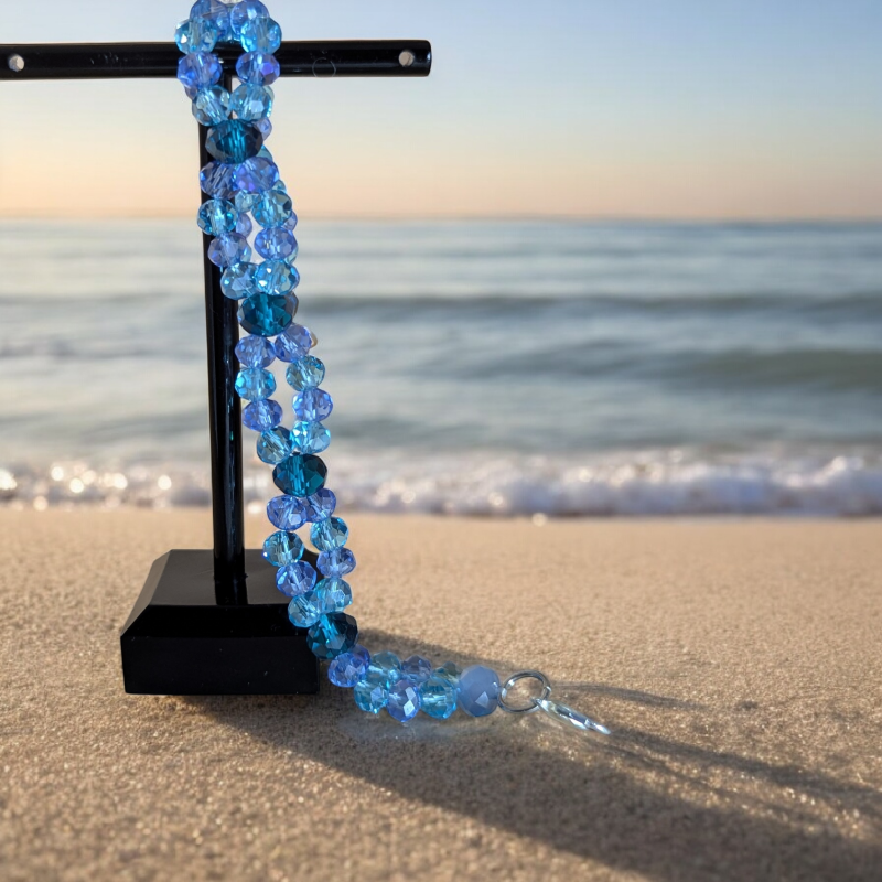 Azure Tide: Handcrafted Double-Strand Crystal Bracelet