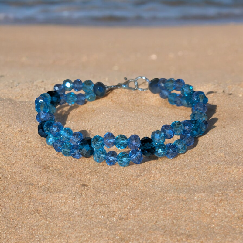 Azure Tide: Handcrafted Double-Strand Crystal Bracelet