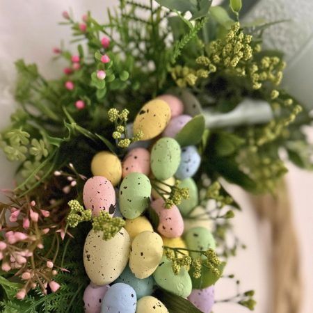 Handmade Easter Wreath with Watering Can and Cascading Eggs, 60cm x50cm