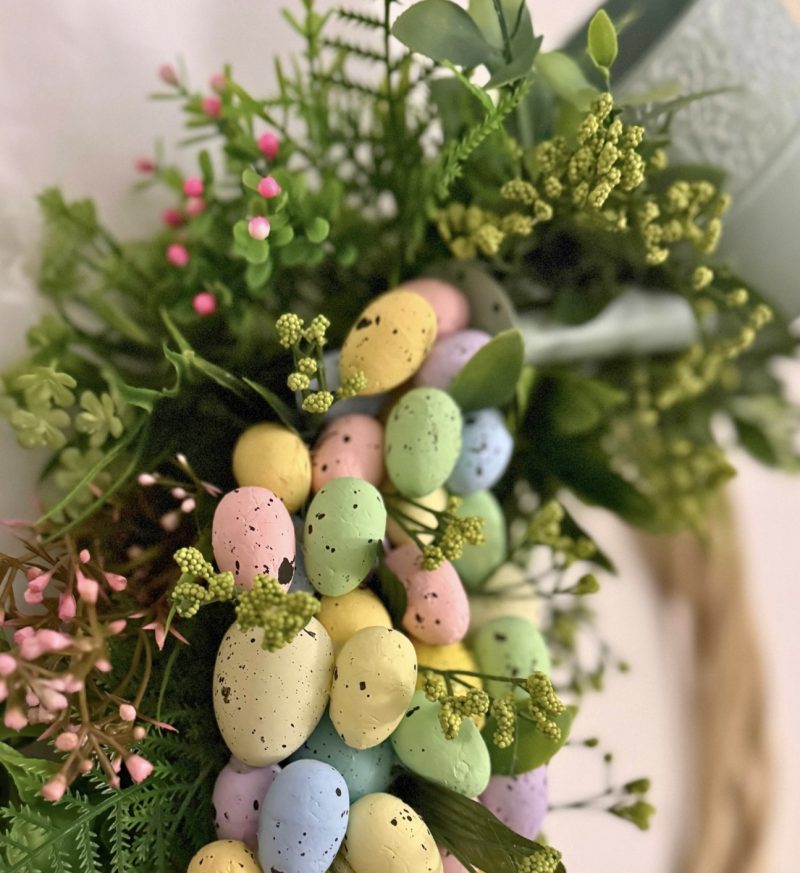 Handmade Easter Wreath with Watering Can and Cascading Eggs, 60cm x50cm