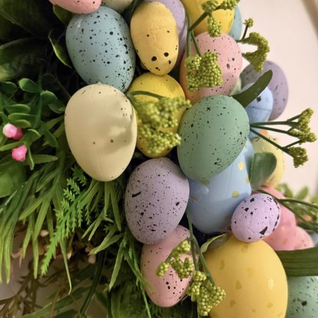 Handmade Easter Wreath with Watering Can and Cascading Eggs, 60cm x50cm