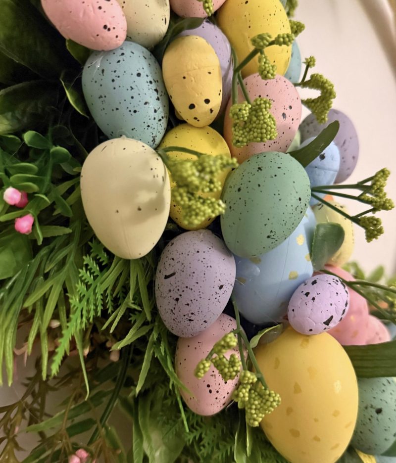 Handmade Easter Wreath with Watering Can and Cascading Eggs, 60cm x50cm