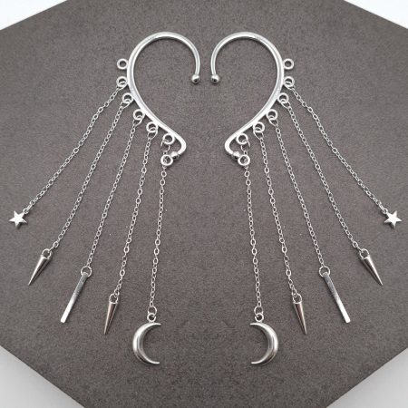 Silver Ear Wrap Cuff, Dainty Charm Dangle, No Piercing Earring, Silver Jewellery Gift