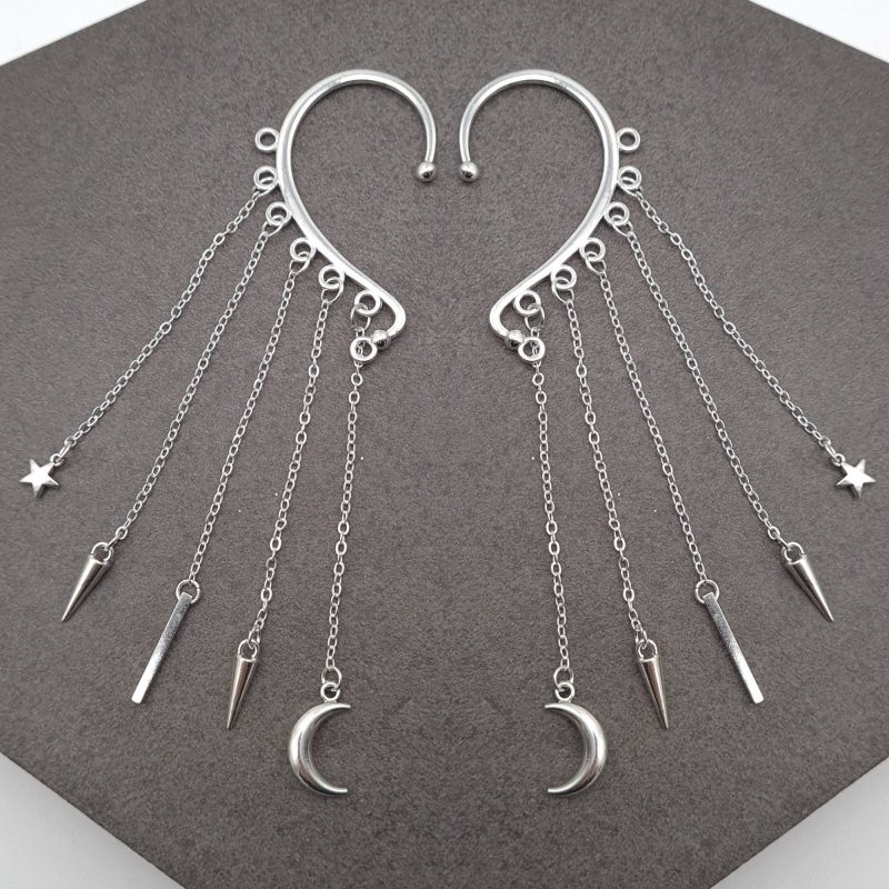 Silver Ear Wrap Cuff, Dainty Charm Dangle, No Piercing Earring, Silver Jewellery Gift