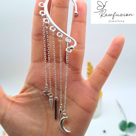 Silver Ear Wrap Cuff, Dainty Charm Dangle, No Piercing Earring, Silver Jewellery Gift