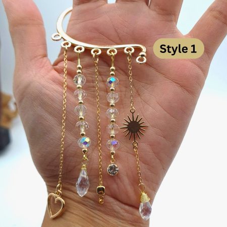 Ear Wrap Cuff, Dainty Bead Dangle, Gold No Piercing Earring, Crystal Jewellery Gold