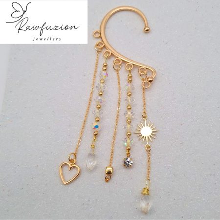 Ear Wrap Cuff, Dainty Bead Dangle, Gold No Piercing Earring, Crystal Jewellery Gold