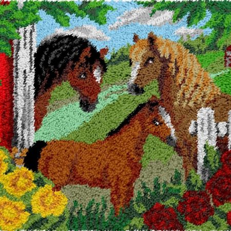 Rug Making Latch Hooking Kit | 3 Horses (Printed Canvas)