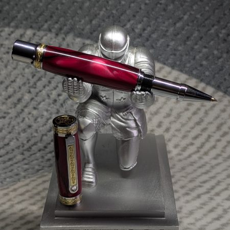 Hand turned Empress style rollerball pen in shimmering red acrylic