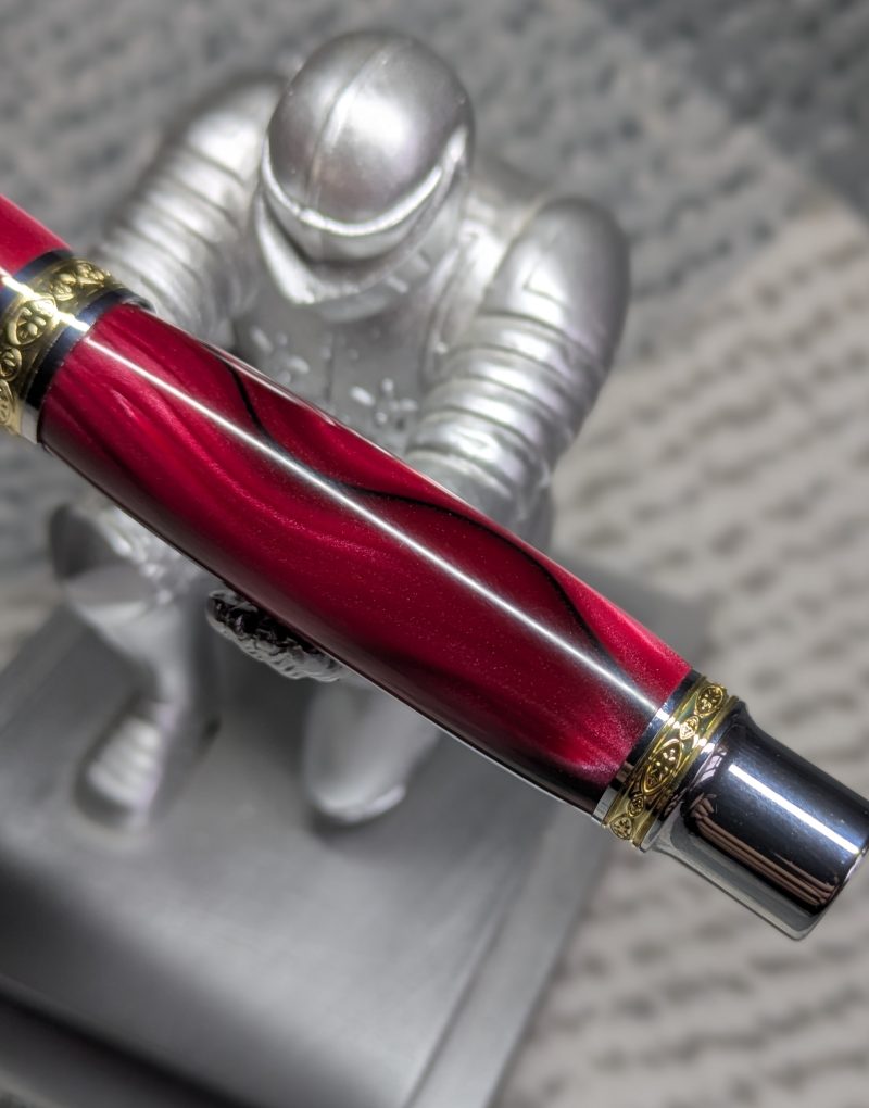 Hand turned Empress style rollerball pen in shimmering red acrylic
