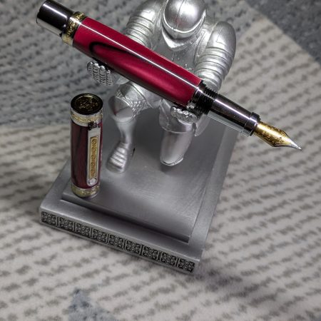 Hand turned Empress style fountain pen in shimmering red acrylic