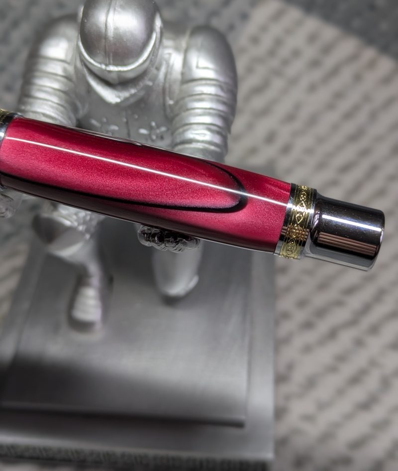 Hand turned Empress style fountain pen in shimmering red acrylic