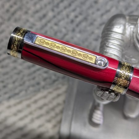 Hand turned Empress style fountain pen in shimmering red acrylic