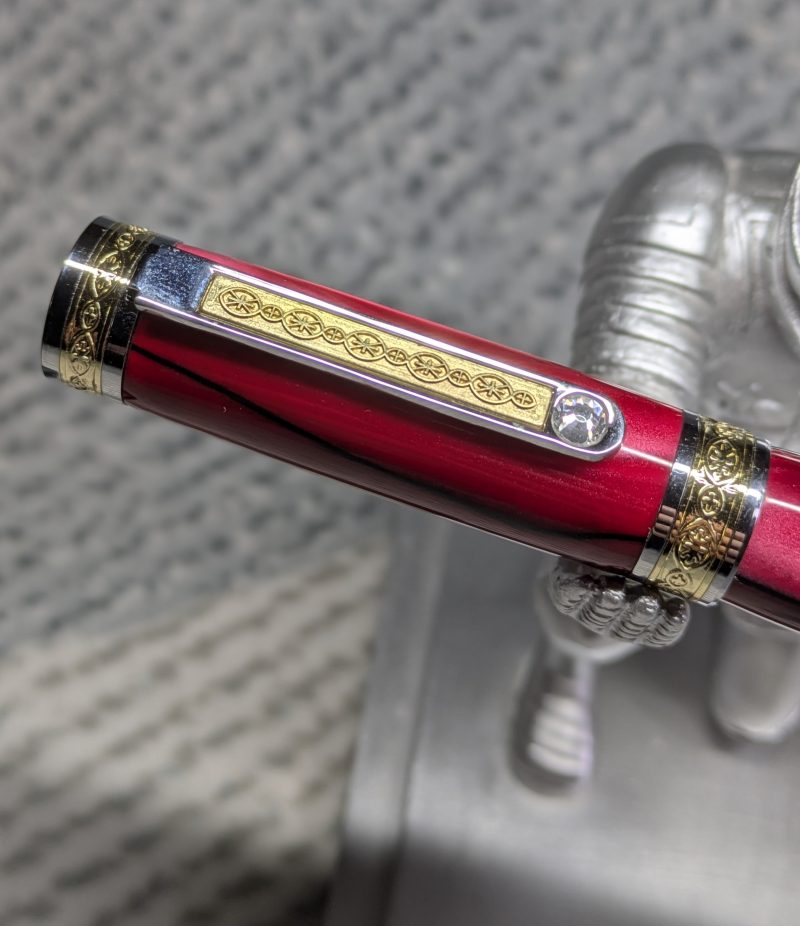 Hand turned Empress style fountain pen in shimmering red acrylic