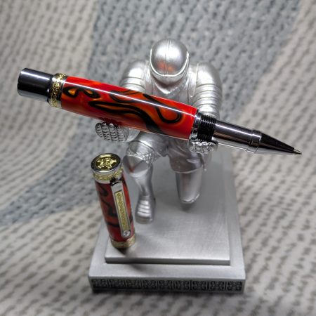 Hand turned Empress style rollerball pen in shimmering orange acrylic