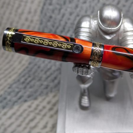 Hand turned Empress style rollerball pen in shimmering orange acrylic