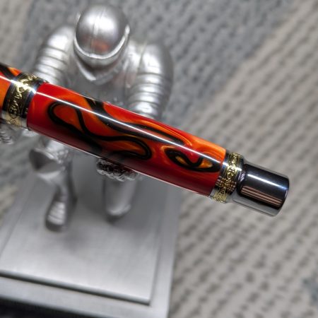 Hand turned Empress style rollerball pen in shimmering orange acrylic