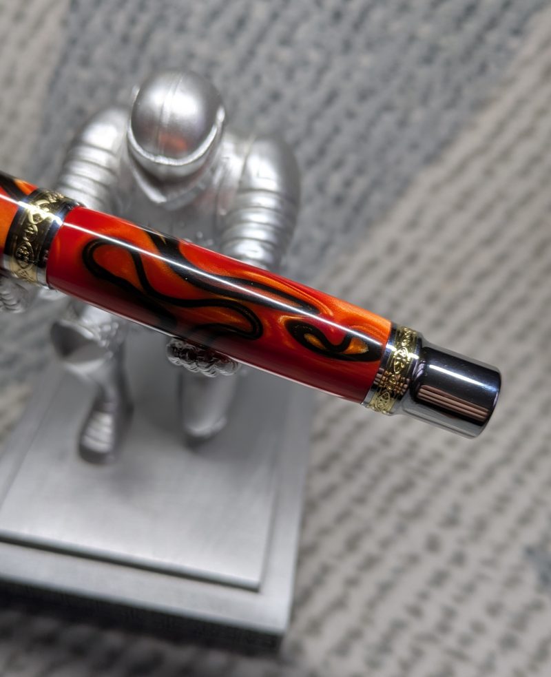 Hand turned Empress style rollerball pen in shimmering orange acrylic