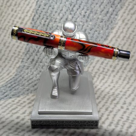 Hand turned Empress style rollerball pen in shimmering orange acrylic