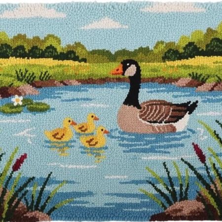 Rug Making Latch Hooking Kit | Pond Goose Family (75x55cm Printed Canvas) “NEW”
