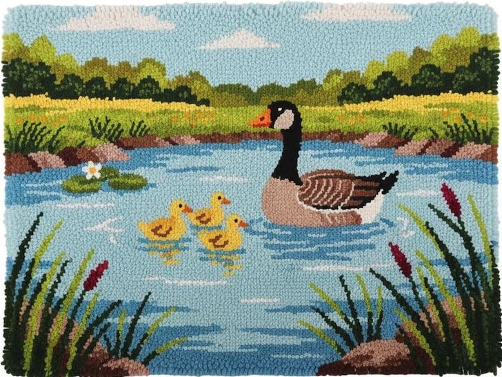 Rug Making Latch Hooking Kit | Pond Goose Family (75x55cm Printed Canvas) “NEW”