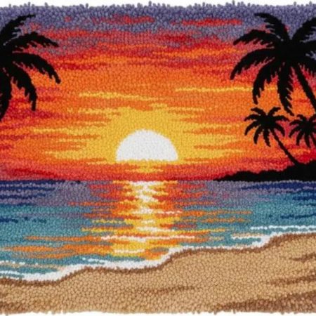 Rug Making Latch Hooking Kit | Tropical Sunset (75x55cm Printed Canvas) “NEW”