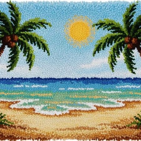 Rug Making Latch Hooking Kit | Tropical Beach (75x55cm Printed Canvas) “NEW”