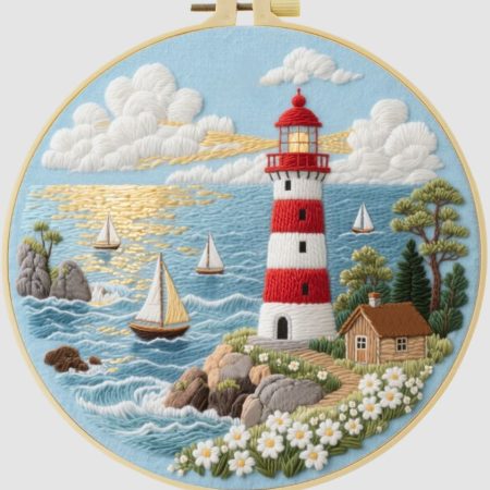 Cross Stitch Kits for Beginners | Lighthouse on Island (20cm with frame)