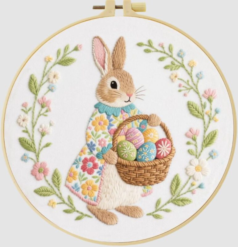 Cross Stitch Kits for Beginners | Easter Bunny (20cm with frame)