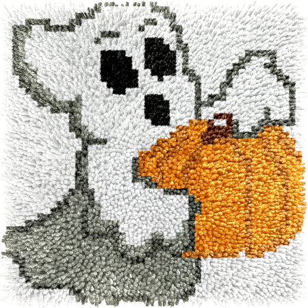 Children’s Rug Making Latch Hooking Kit | Ghost With Pumpkin (30x30cm)