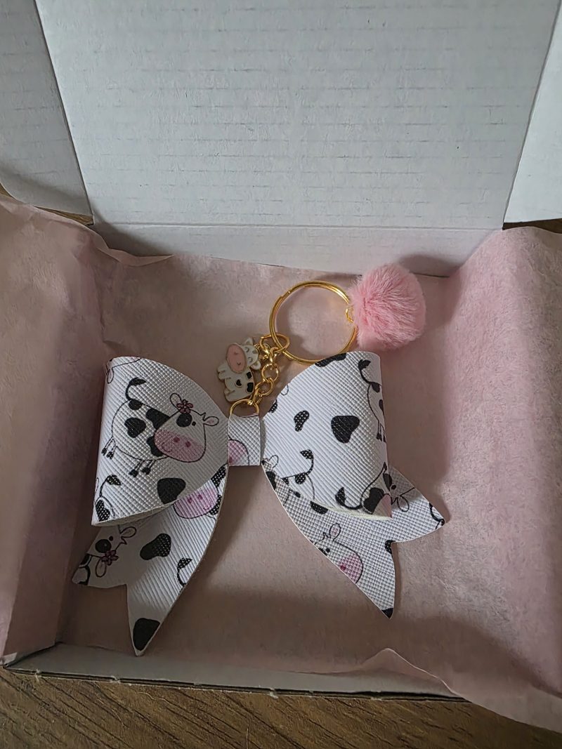 Faux leather bow keyring